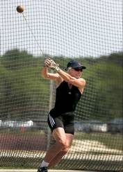 Ruth Welding, 56, of Elk Grove Village, won the hammer throw Thursday at the USA Masters Track and Field Championships that continue Friday at the Village of Lisle-Benedictine University Sports Complex in Lisle.
